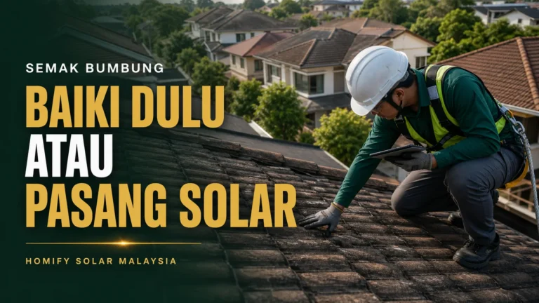 Juruteknik memeriksa bumbung berjubin Malaysia sebelum pemasangan solar
