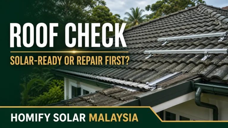 Technician inspecting a Malaysian tiled roof before solar installation