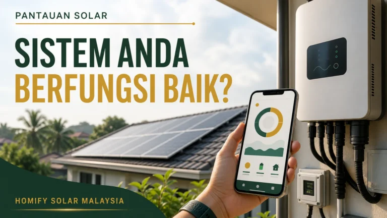 Pemilik rumah memeriksa inverter solar dan aplikasi pemantauan di Malaysia