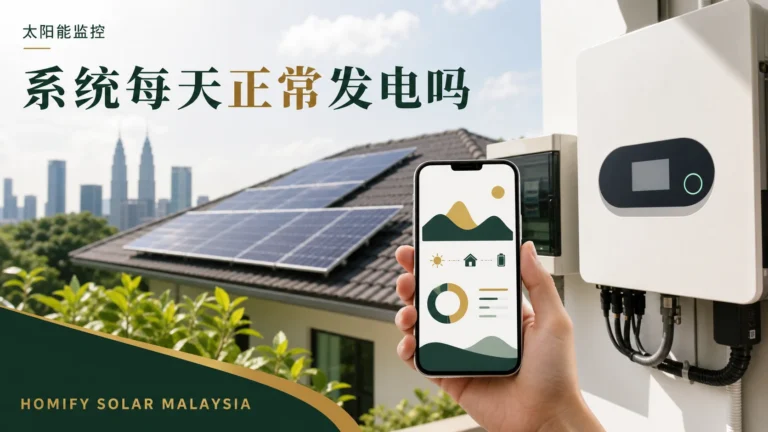 屋主使用手机检查马来西亚住家太阳能逆变器和监控