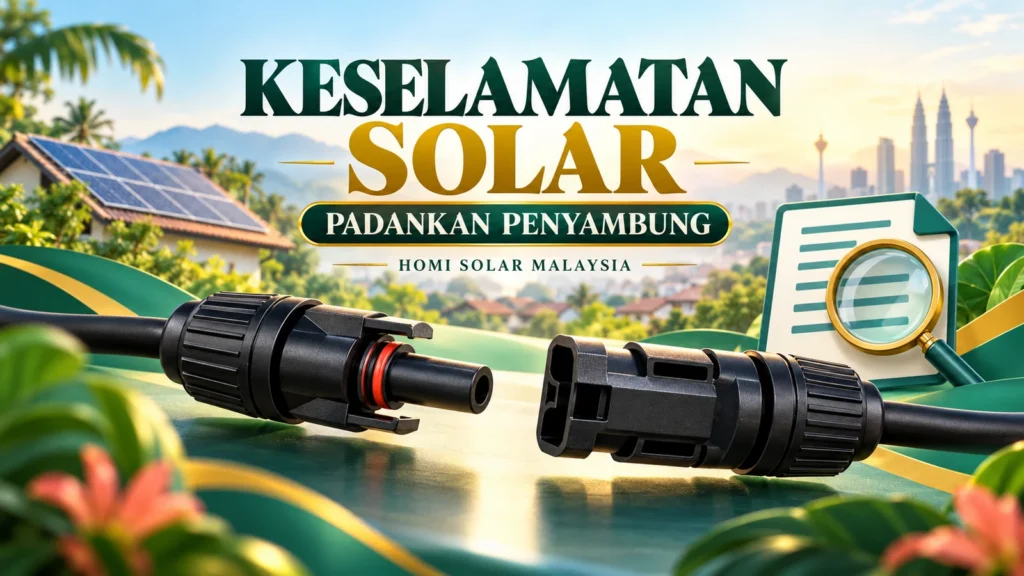 Ilustrasi konsep AI penyambung DC solar berasingan dan semakan dokumen; bukan pemasangan HOMI sebenar atau bukti pasangan yang diluluskan.