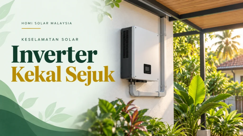 Ilustrasi editorial janaan AI tentang pengudaraan inverter solar dan pemerhatian selamat