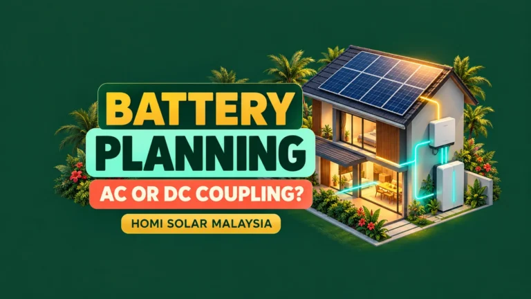 AI concept of a tropical solar home with battery and inverter boxes; not an actual HOMI installation.
