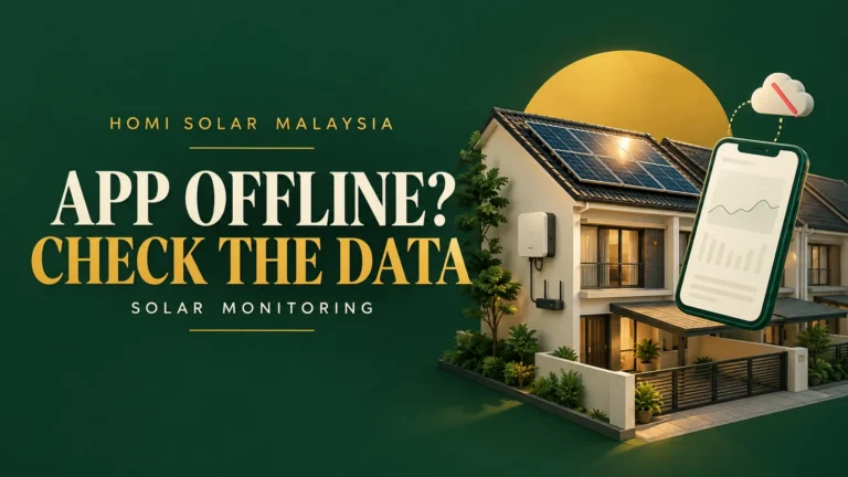 AI-generated conceptual illustration of a Malaysian solar home, inverter, router and monitoring app with a communication gap.