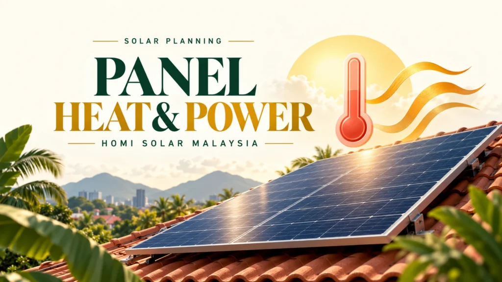 AI educational concept of a solar panel in tropical sunlight with a thermometer symbol; not an actual HOMI installation.