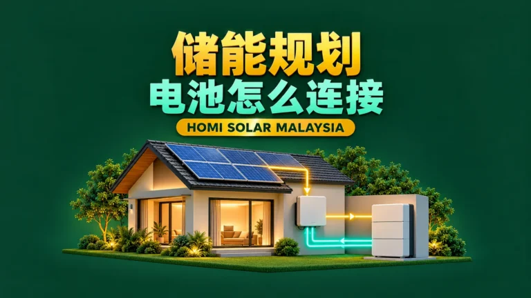 AI 概念图：热带住宅、太阳能板及储能设备；并非 HOMI 实际安装。