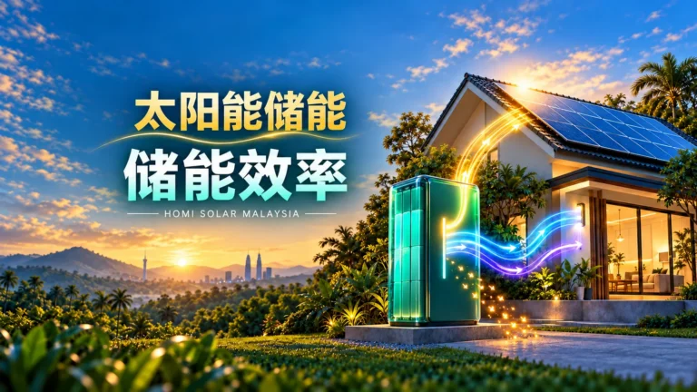 AI 概念插图：太阳能住家与储能电池的能量流和损耗；并非 HOMI 实际安装。