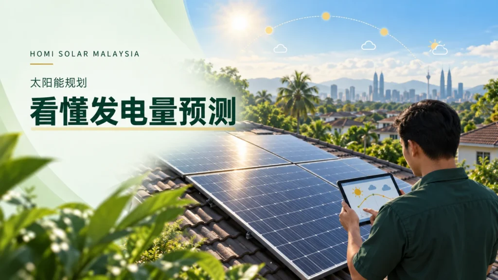 AI 编辑说明图：以深绿和金色呈现马来西亚屋顶太阳能预测与方案资料。