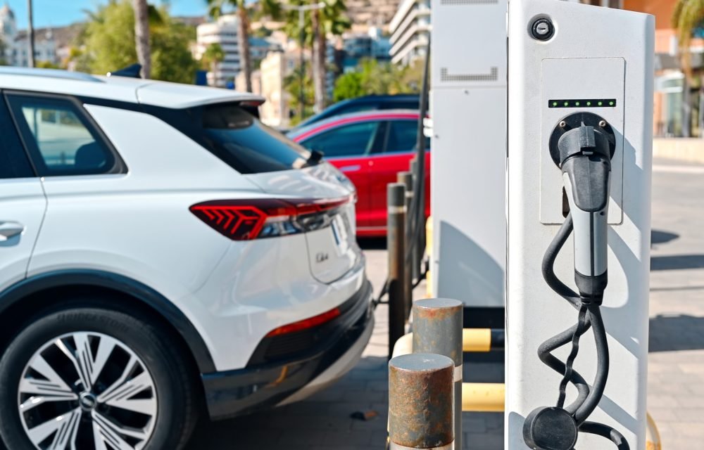Electric car charging at the charging station