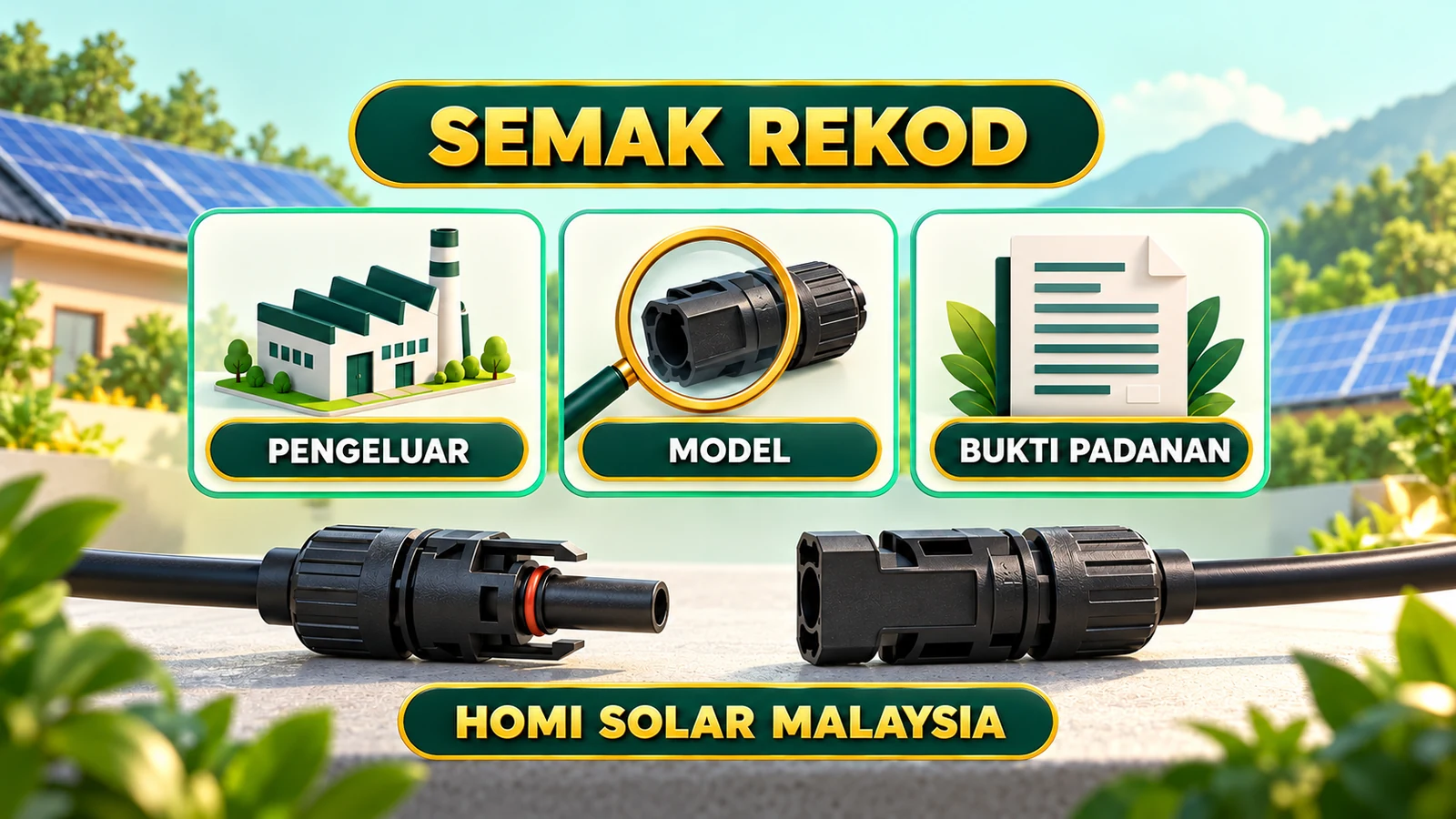 Ilustrasi pendidikan AI: semak pengeluar, model tepat dan bukti padanan; penyambung generik berasingan tidak mengenal pasti pasangan yang diluluskan.